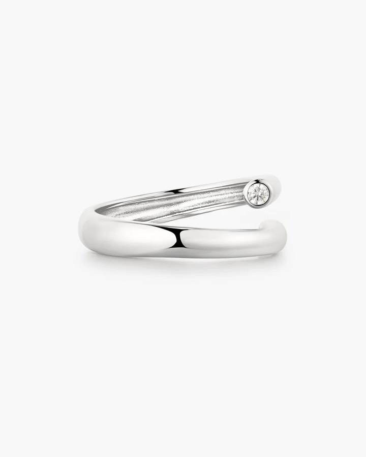 Silver Spiral Bezel-End Adjustable Ring R076-02H