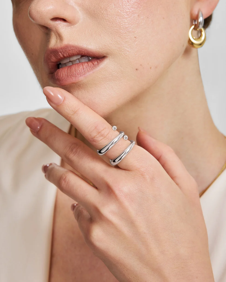 Silver Spiral Bezel-End Adjustable Ring R076-02H