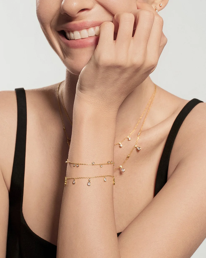 Gold Bezel-Set Droplet Station Bracelet B076-01G