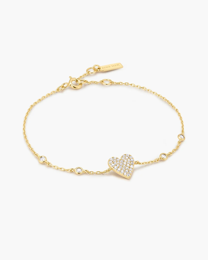 Gold Pave Heart with Bezel Station Bracelet B076-02G