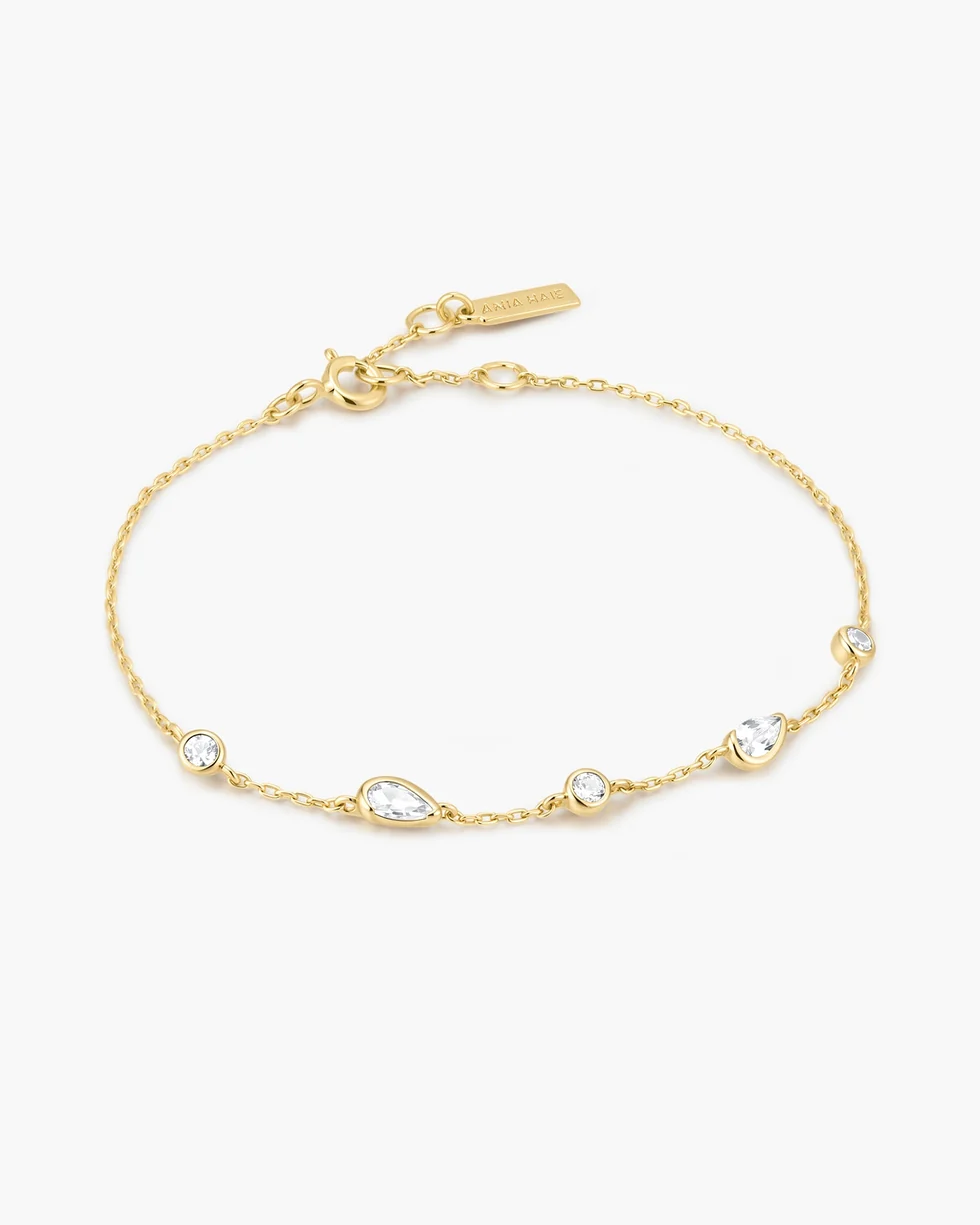 Gold Round & Teardrop Bezel Station Bracelet B076-03G