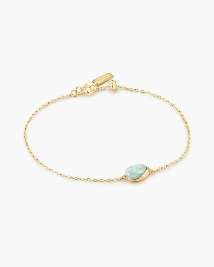 Gold Bezel Amazonite Organic Dome Pebble Bracelet B076-05G-AE
