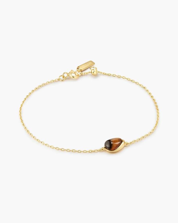 Gold Bezel Tiger's Eye Organic Dome Pebble Bracelet B076-05G-TE