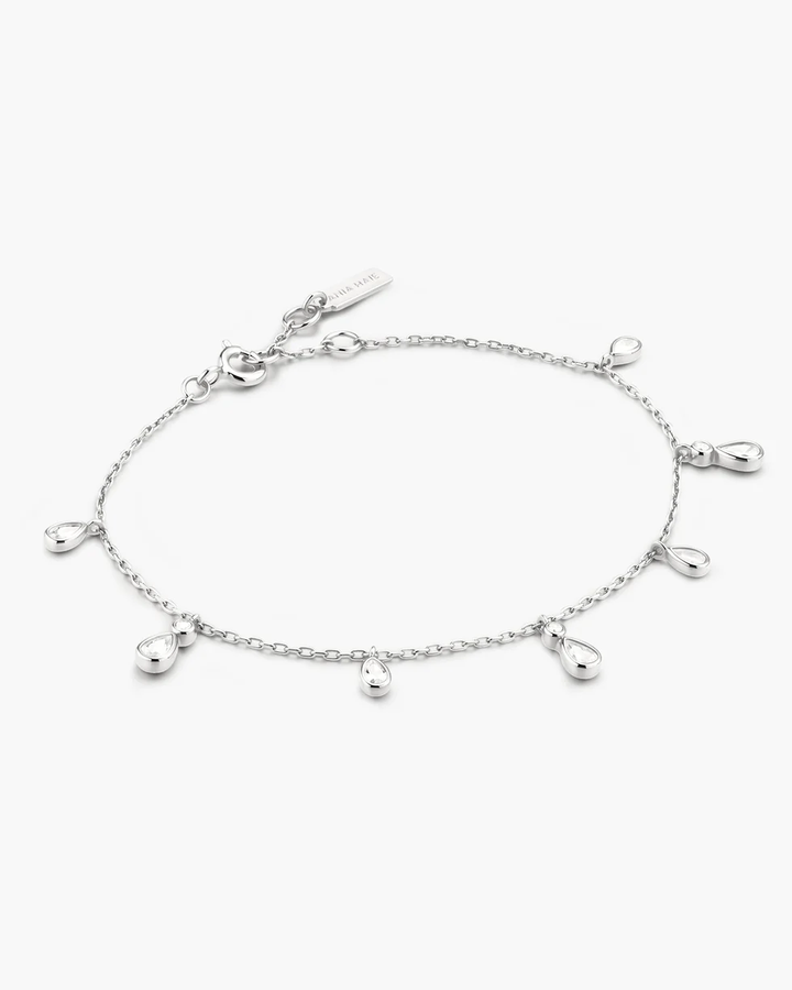 Silver Bezel-Set Teardrop Dangle Station Bracelet B076-06H
