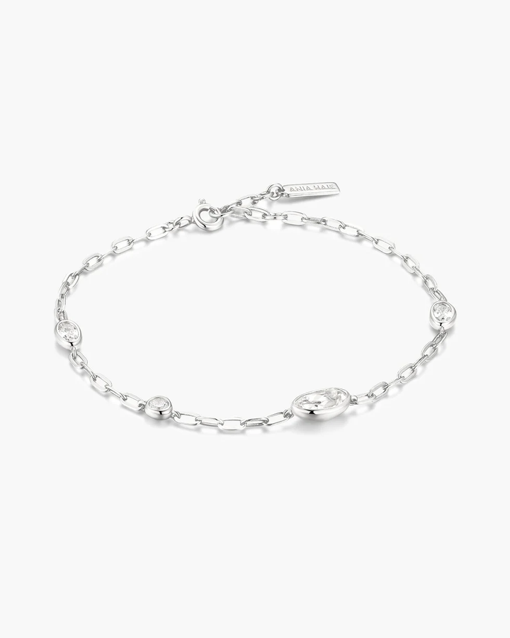 Silver Bezel Organic Dome Pebble Station Bracelet B076-08H