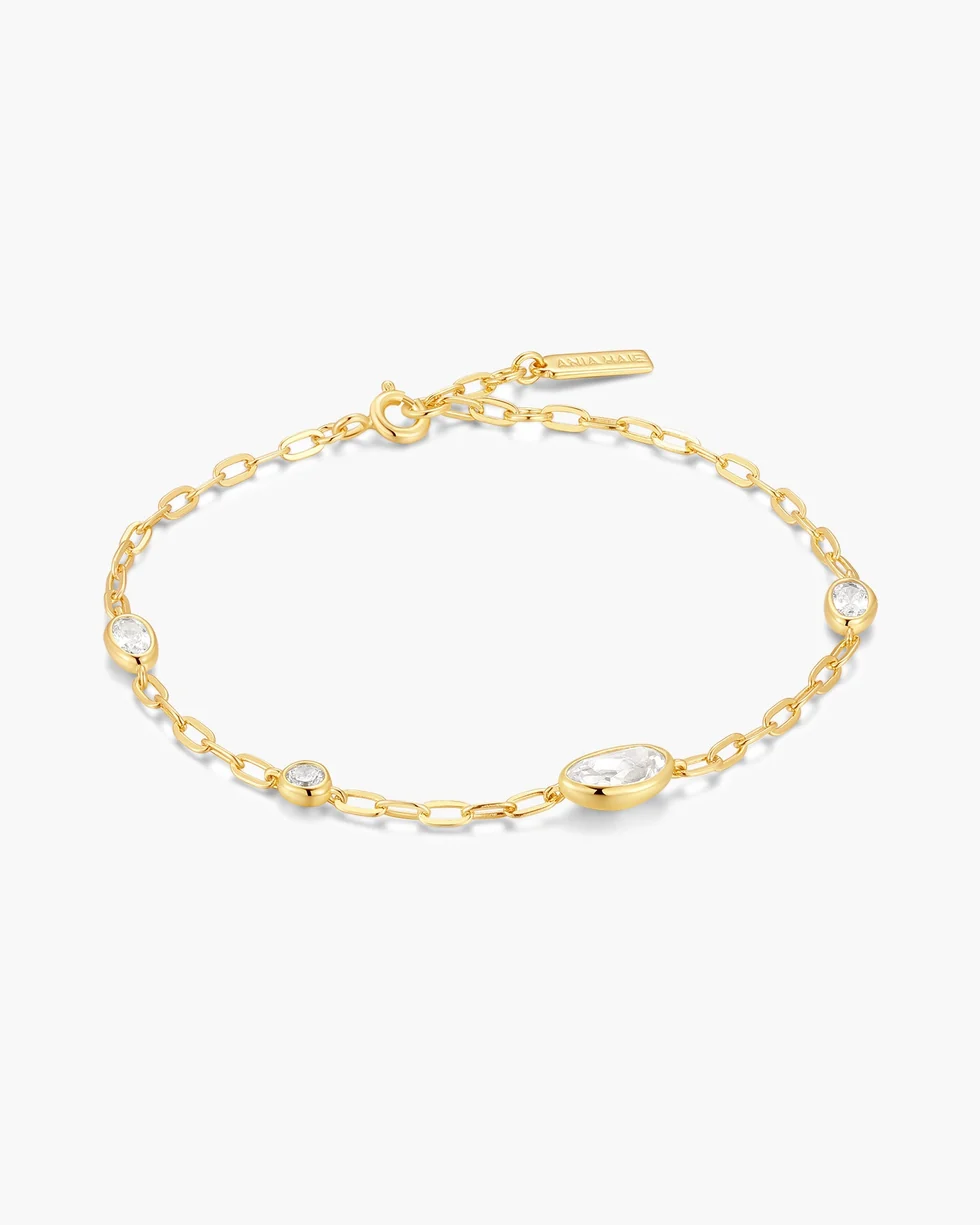 Gold Bezel Organic Dome Pebble Station Bracelet B076-08G