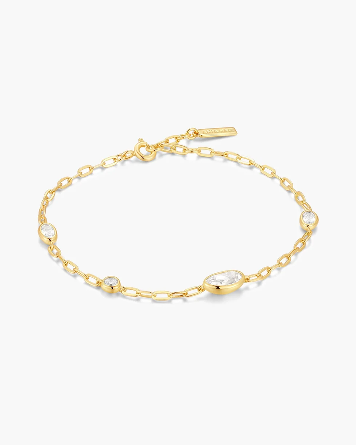 Gold Bezel Organic Dome Pebble Station Bracelet B076-08G
