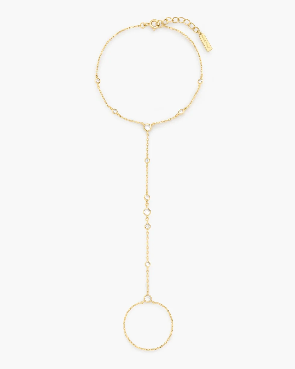Gold Bezel-Set Station Hand Chain B076-07G