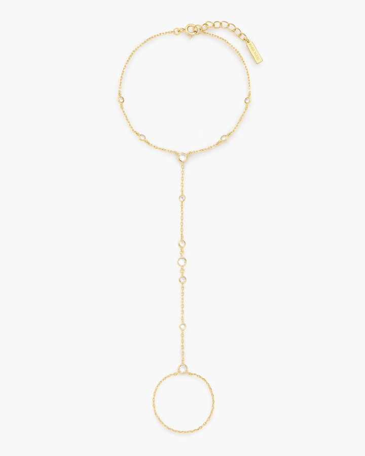 Gold Bezel-Set Station Hand Chain B076-07G