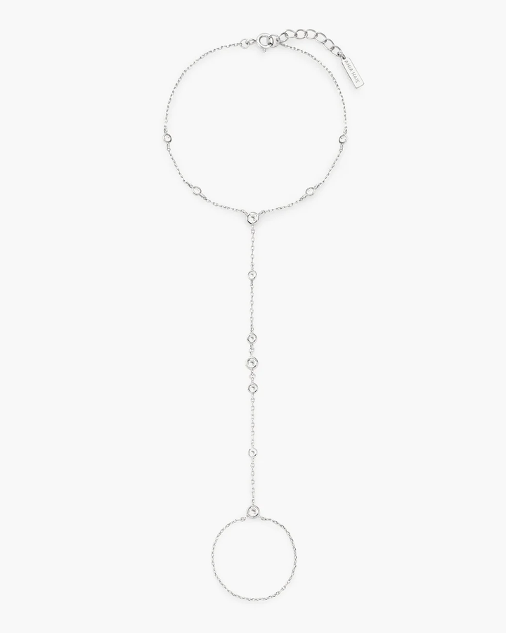 Silver Bezel-Set Station Hand Chain B076-07H