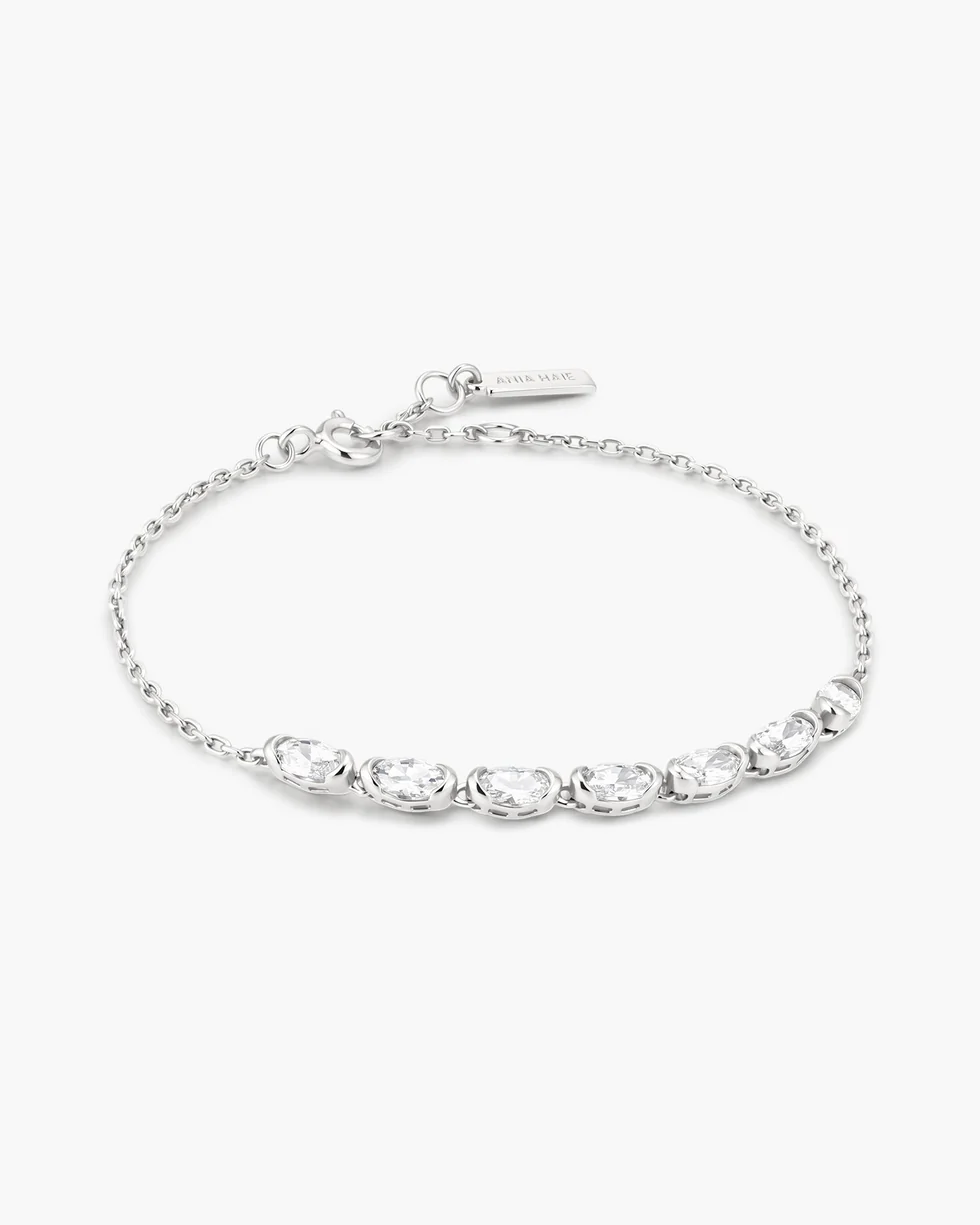 Silver Half-Bezel Oval Half-Tennis Bracelet B076-10H