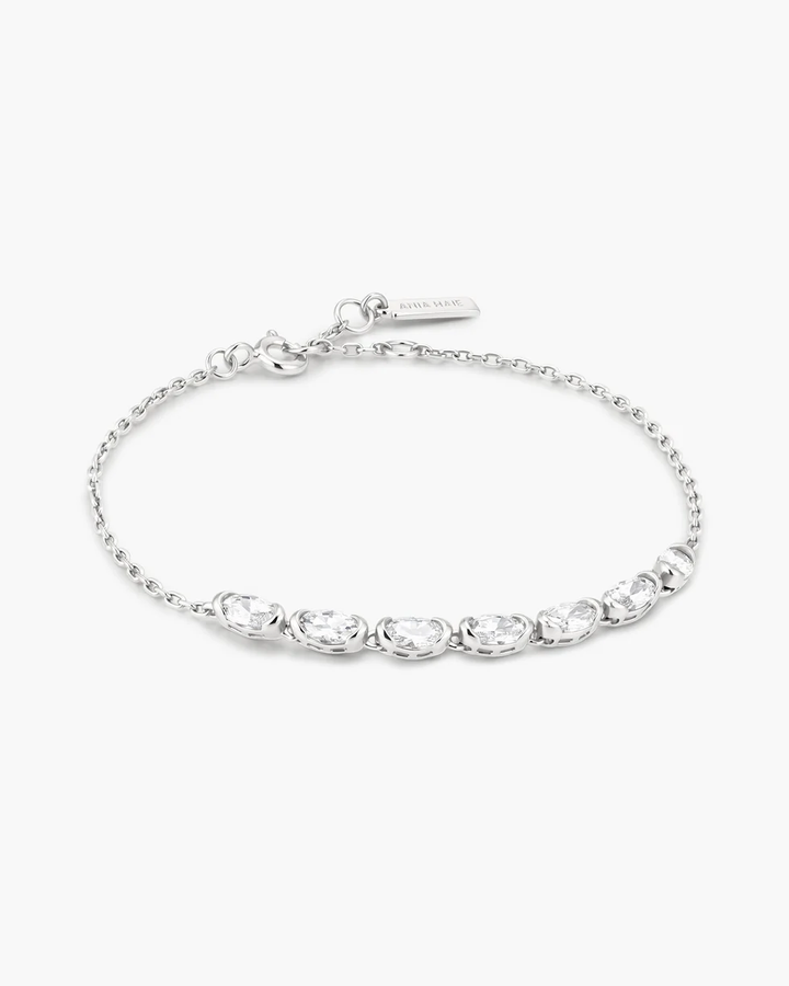 Silver Half-Bezel Oval Half-Tennis Bracelet B076-10H