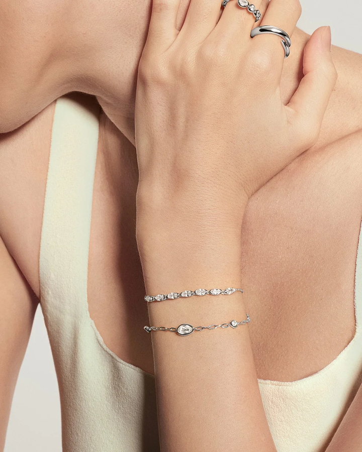 Silver Half-Bezel Oval Half-Tennis Bracelet B076-10H