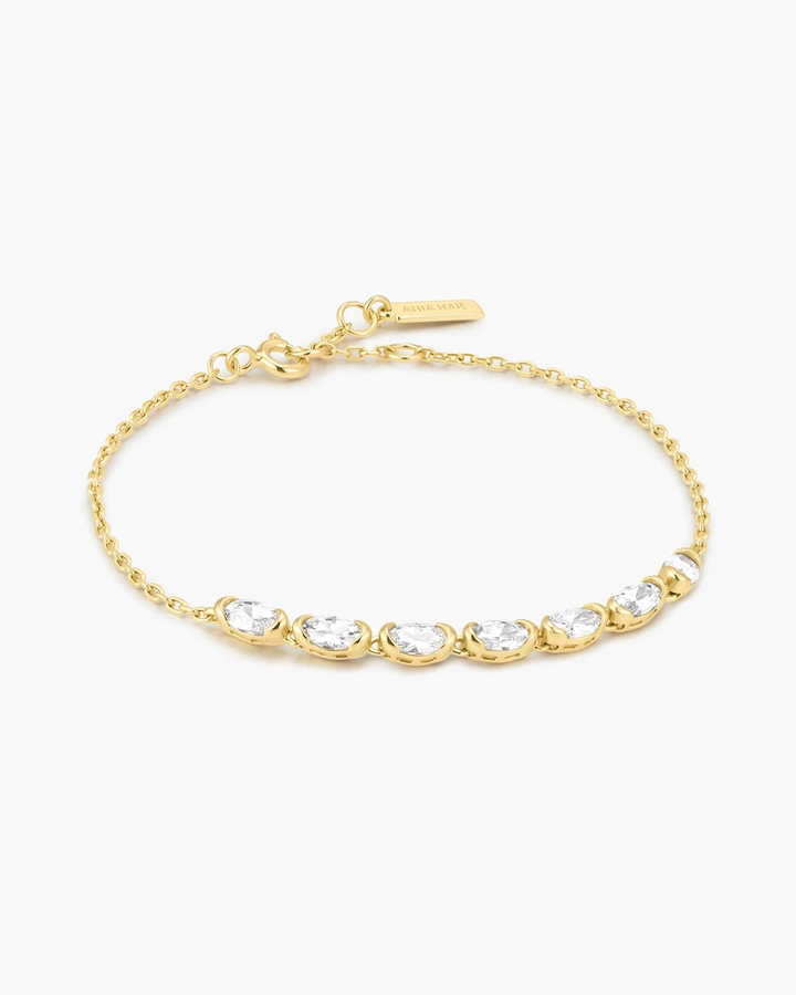 Gold Half-Bezel Oval Half-Tennis Bracelet B076-10G