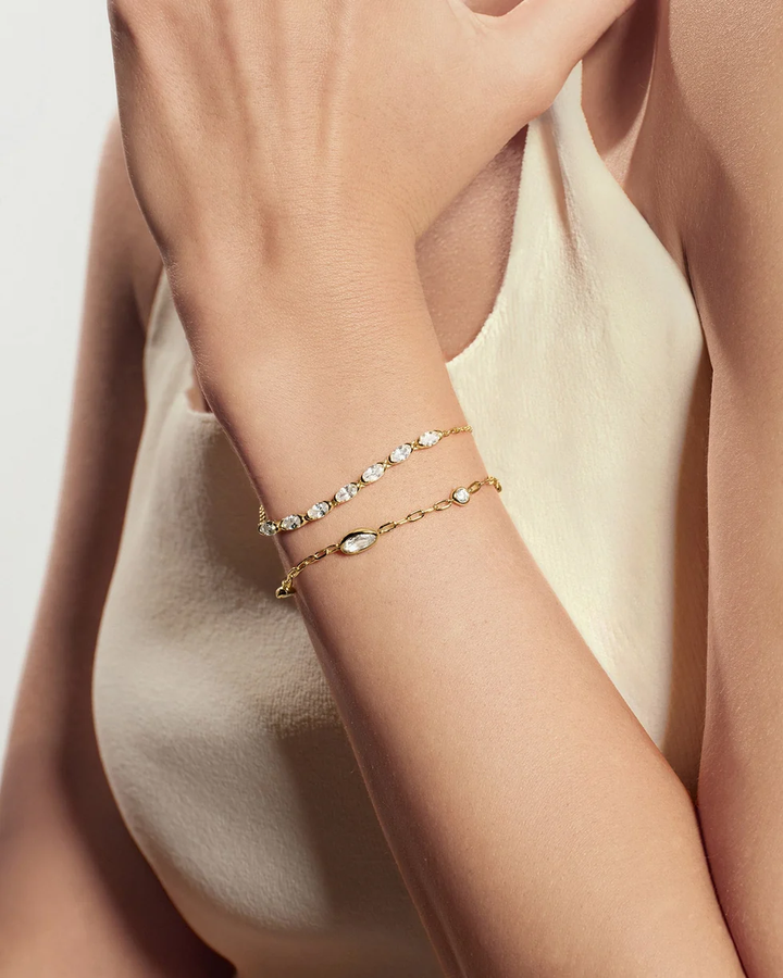 Gold Half-Bezel Oval Half-Tennis Bracelet B076-10G