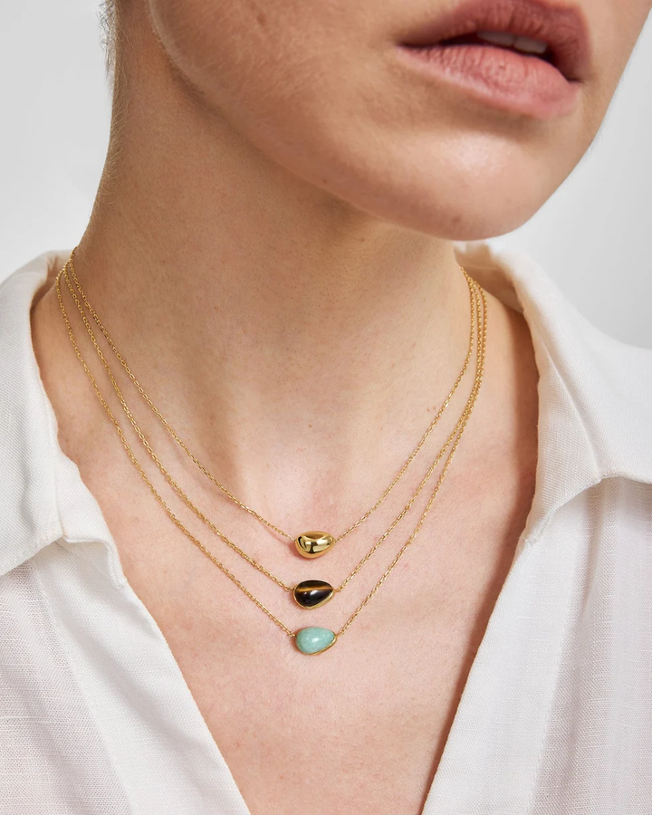 Gold Organic Dome Pebble Necklace  N076-01G