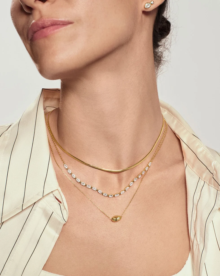 Gold Organic Dome Pebble Necklace  N076-01G