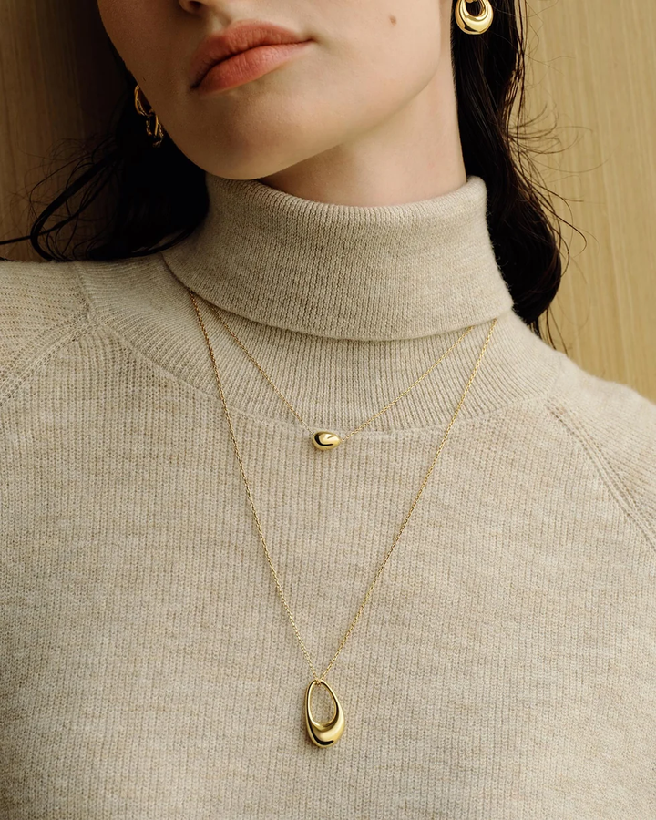 Gold Organic Dome Pebble Necklace  N076-01G