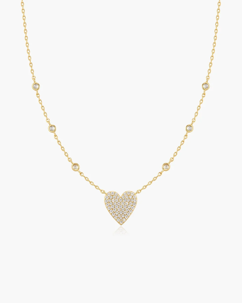 ANIA HAIE Gold Pave Heart with Bezel Station Necklace N076-11G