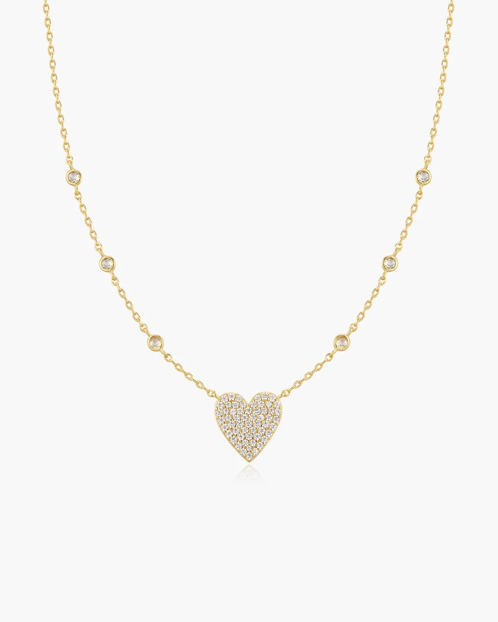 ANIA HAIE Gold Pave Heart with Bezel Station Necklace N076-11G