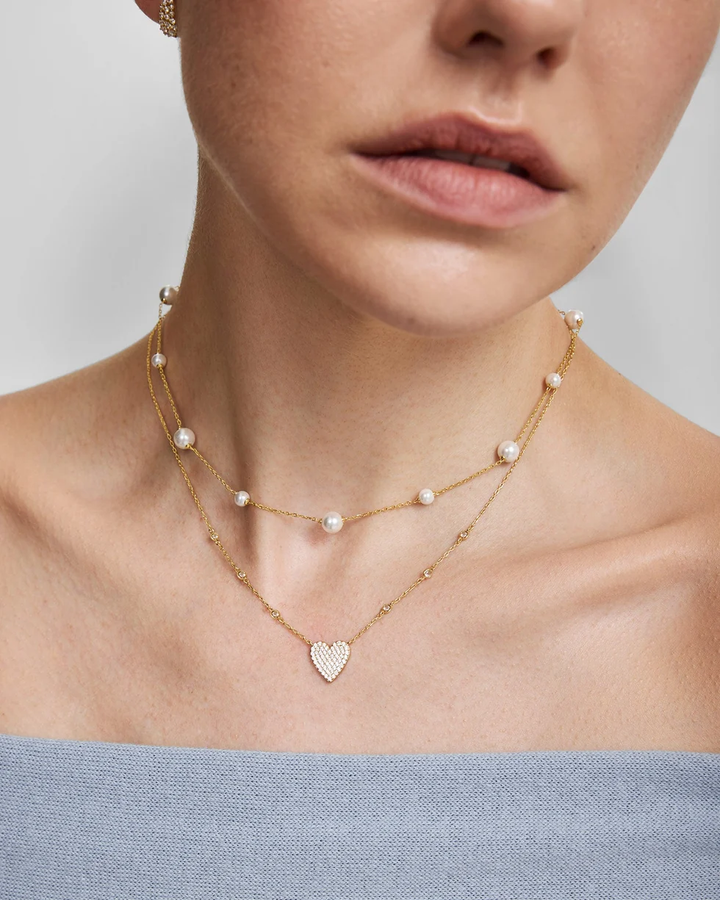 ANIA HAIE Gold Pave Heart with Bezel Station Necklace N076-11G
