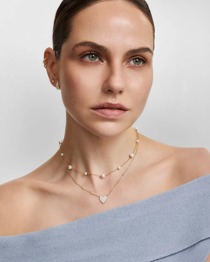 ANIA HAIE Gold Pave Heart with Bezel Station Necklace N076-11G