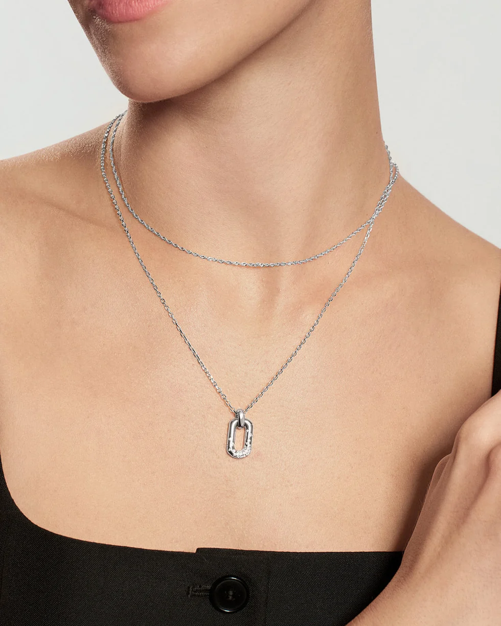 ANIA HAIE Silver Sparkling Oval Hoop Pendant Necklace N076-13H