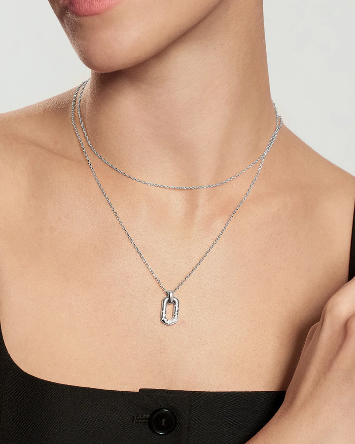 ANIA HAIE Silver Sparkling Oval Hoop Pendant Necklace N076-13H