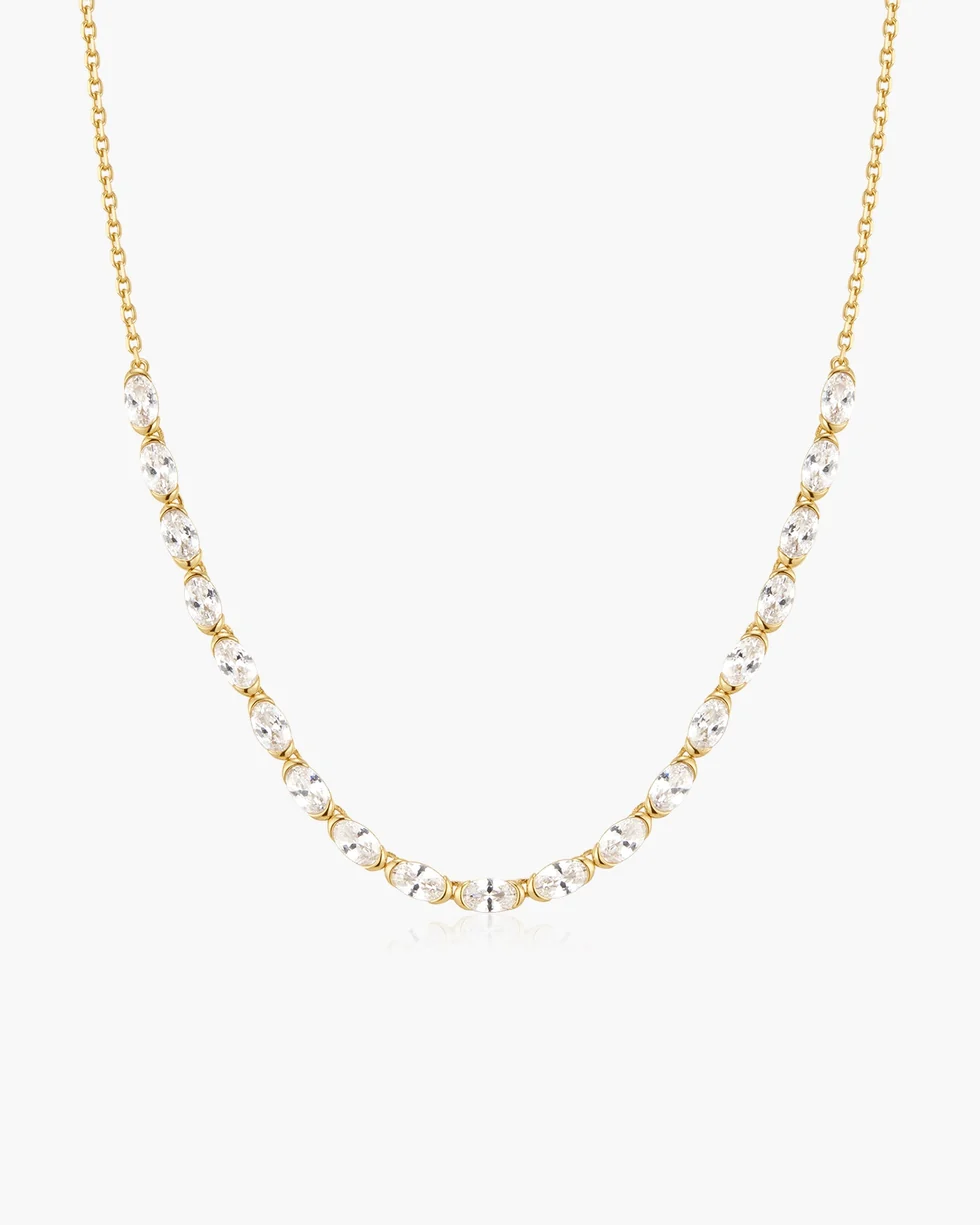 ANIA HAIE Gold Half-Bezel Oval Half-Tennis Necklace N076-14G