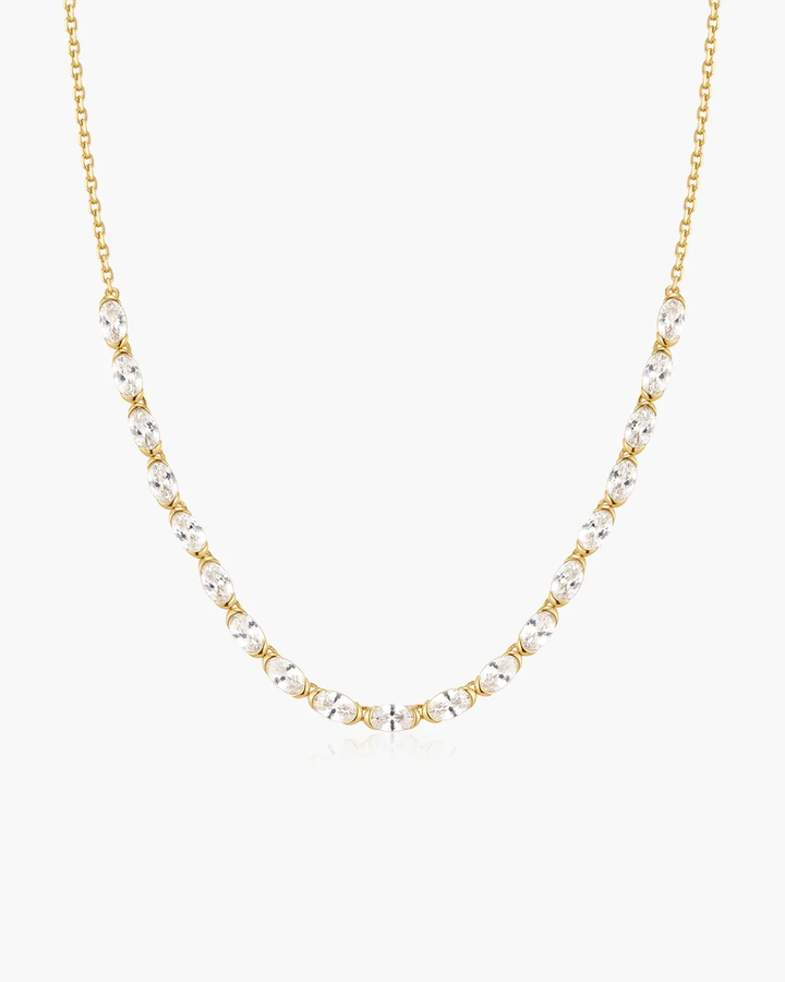 ANIA HAIE Gold Half-Bezel Oval Half-Tennis Necklace N076-14G