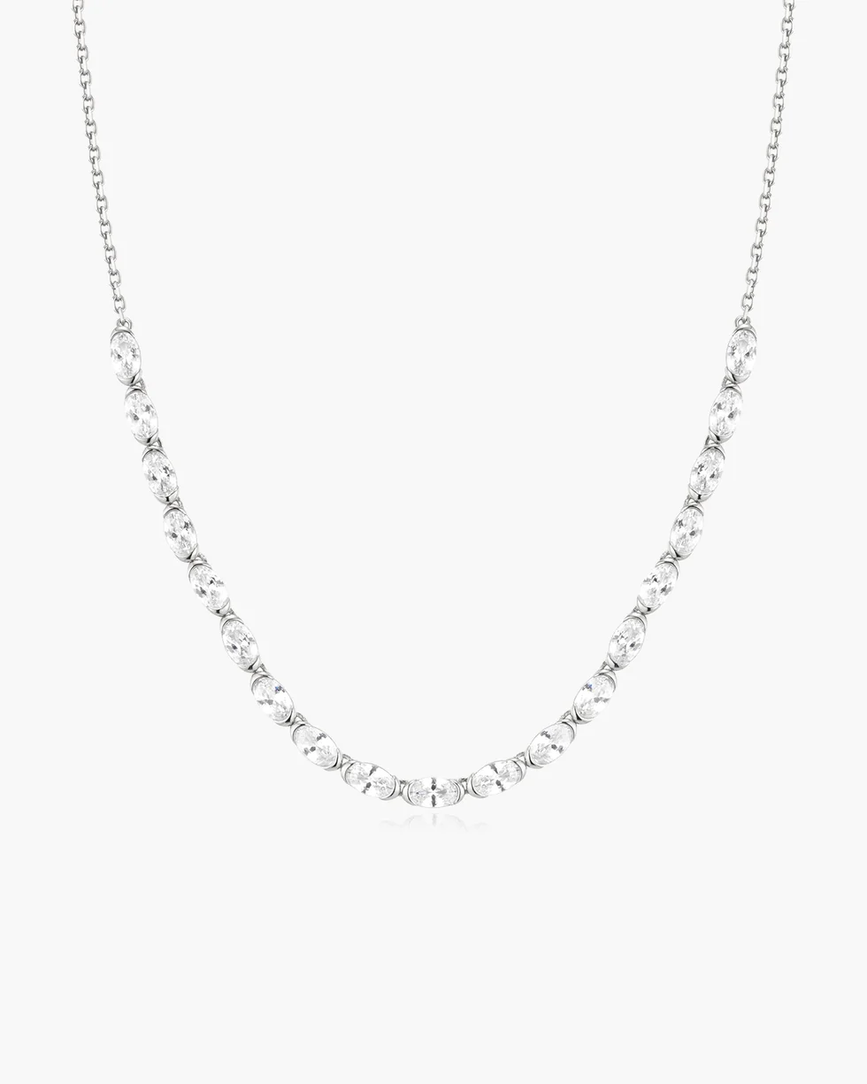 ANIE HAIE Silver Half-Bezel Oval Half-Tennis Necklace N076-14H