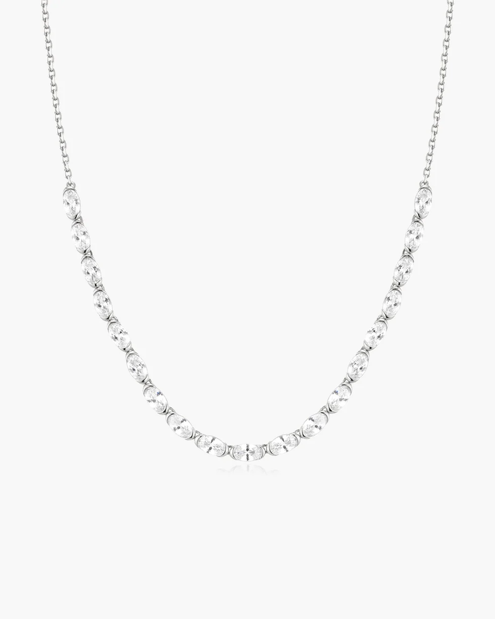 ANIE HAIE Silver Half-Bezel Oval Half-Tennis Necklace N076-14H