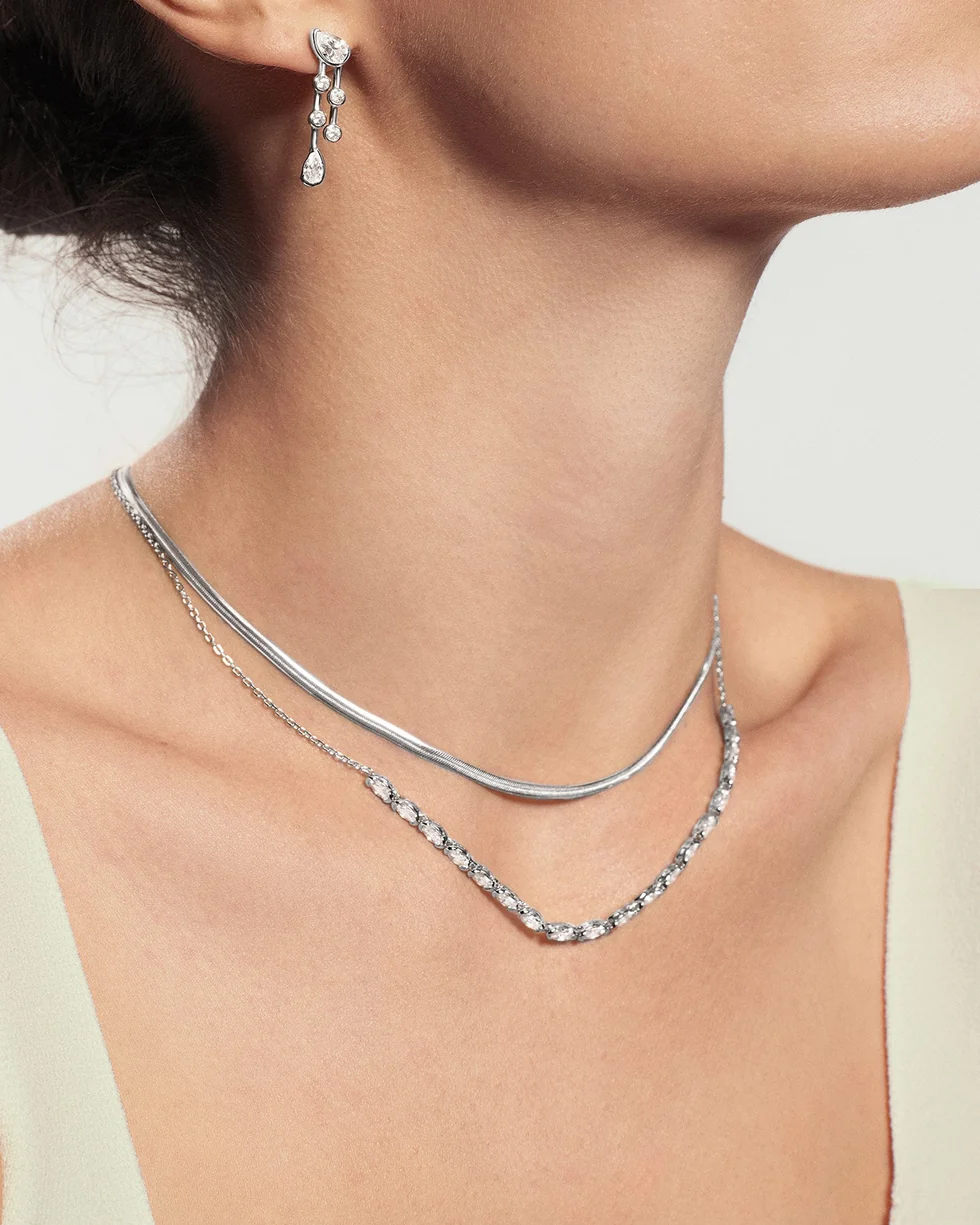 ANIE HAIE Silver Half-Bezel Oval Half-Tennis Necklace N076-14H