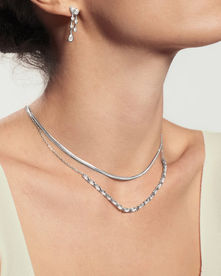 ANIE HAIE Silver Half-Bezel Oval Half-Tennis Necklace N076-14H