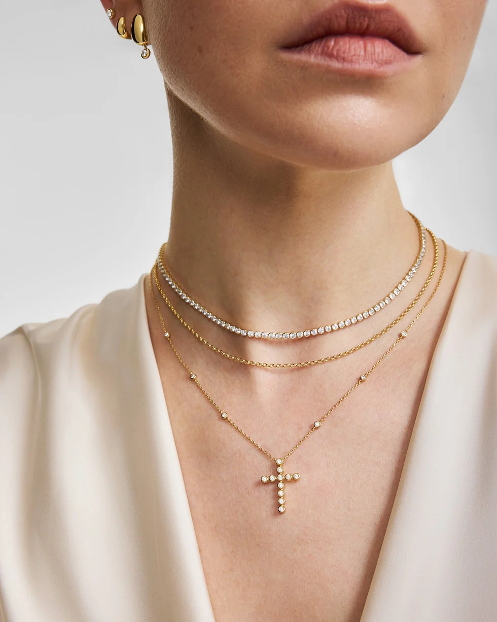 ANIA HAIE Gold Half-Bezel Round Tennis Necklace N076-16G
