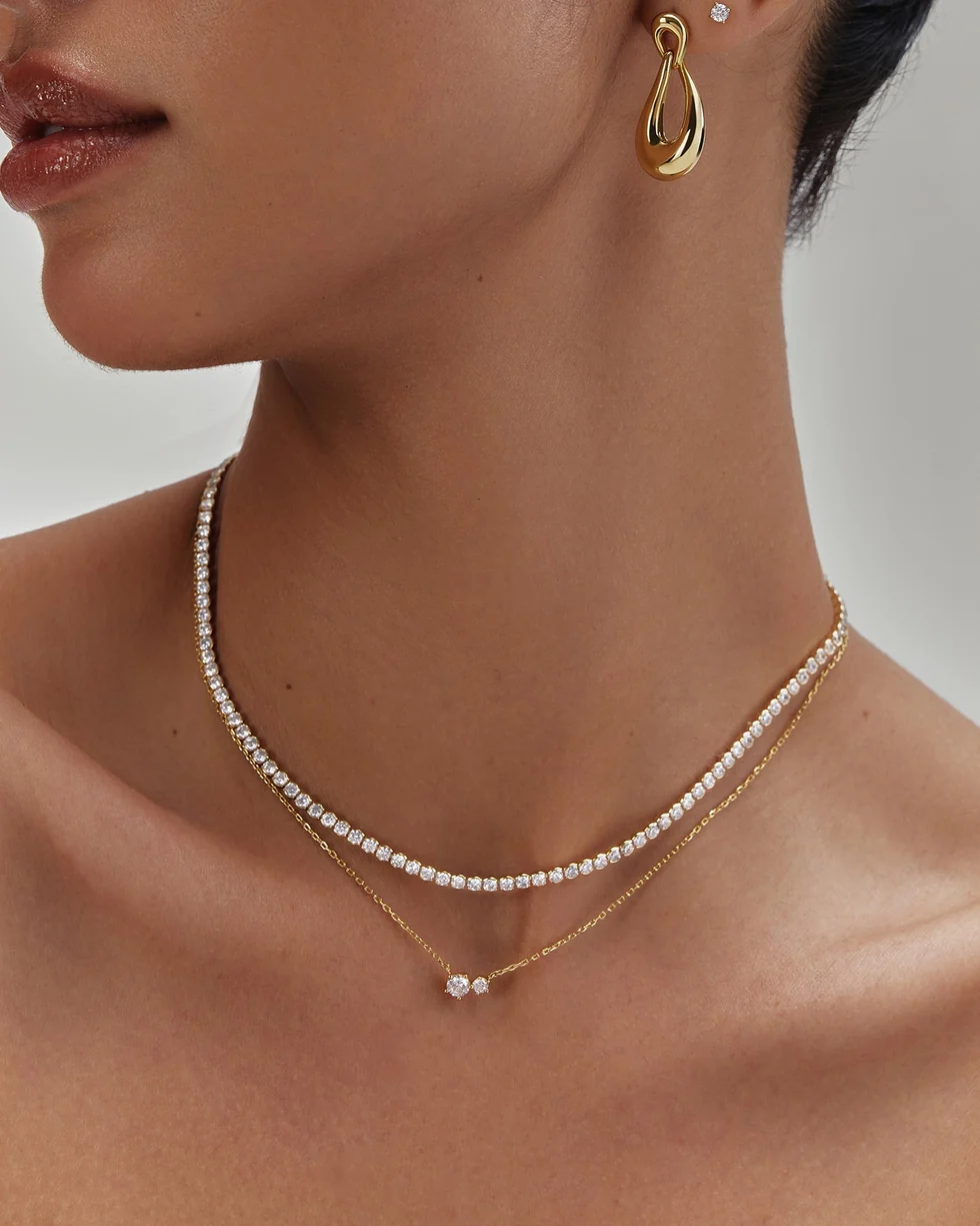 ANIA HAIE Gold Half-Bezel Round Tennis Necklace N076-16G