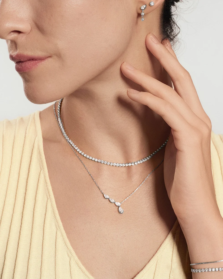 ANIA HAIE Silver Half-Bezel Round Tennis Necklace N076-16H