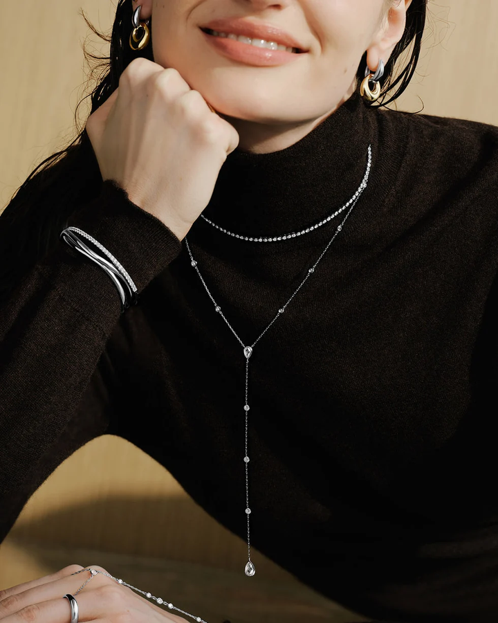 ANIA HAIE Silver Round & Teardrop Bezel Station Y Necklace N076-17H
