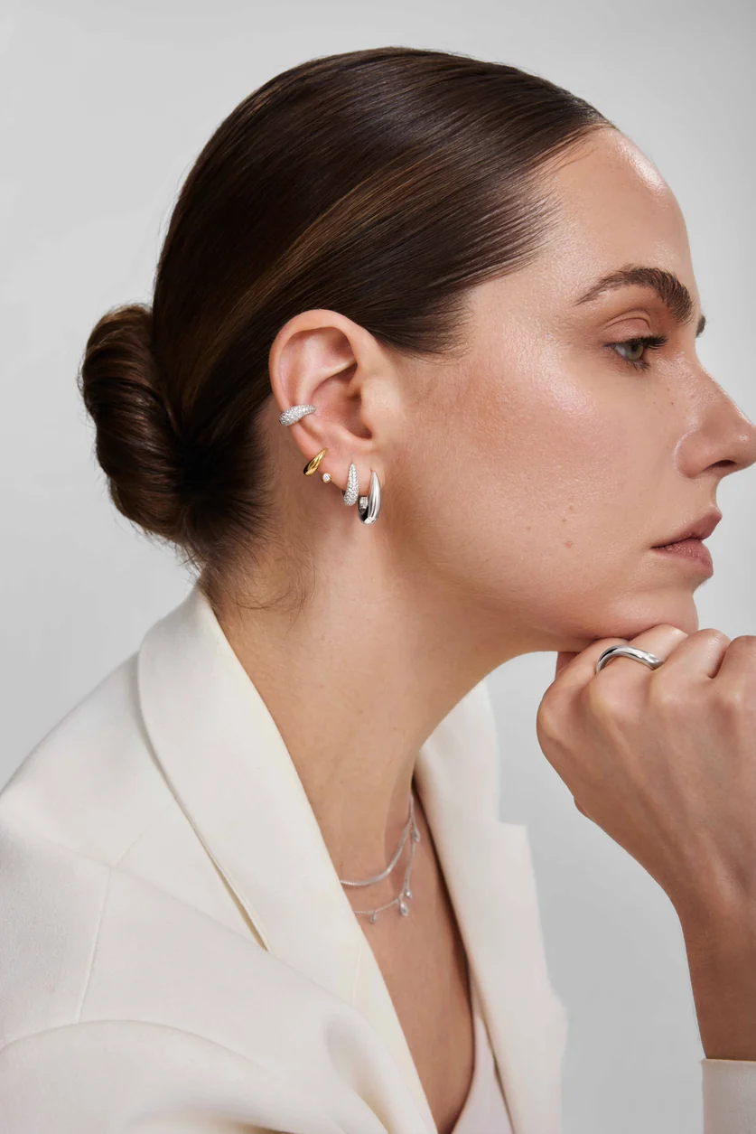 ANIA HAIE Silver Pave Dome Huggie Hoop Earrings E078-10H