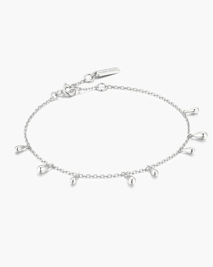 ANIA HAIE Silver Polished Teardrop Dangle Station Bracelet B078-02H