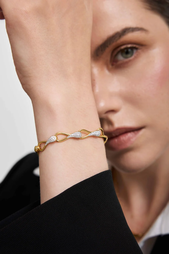 ANIA HAIE Zoom Gold Pave Sculptural Interlocked Link Bracelet B078-03G