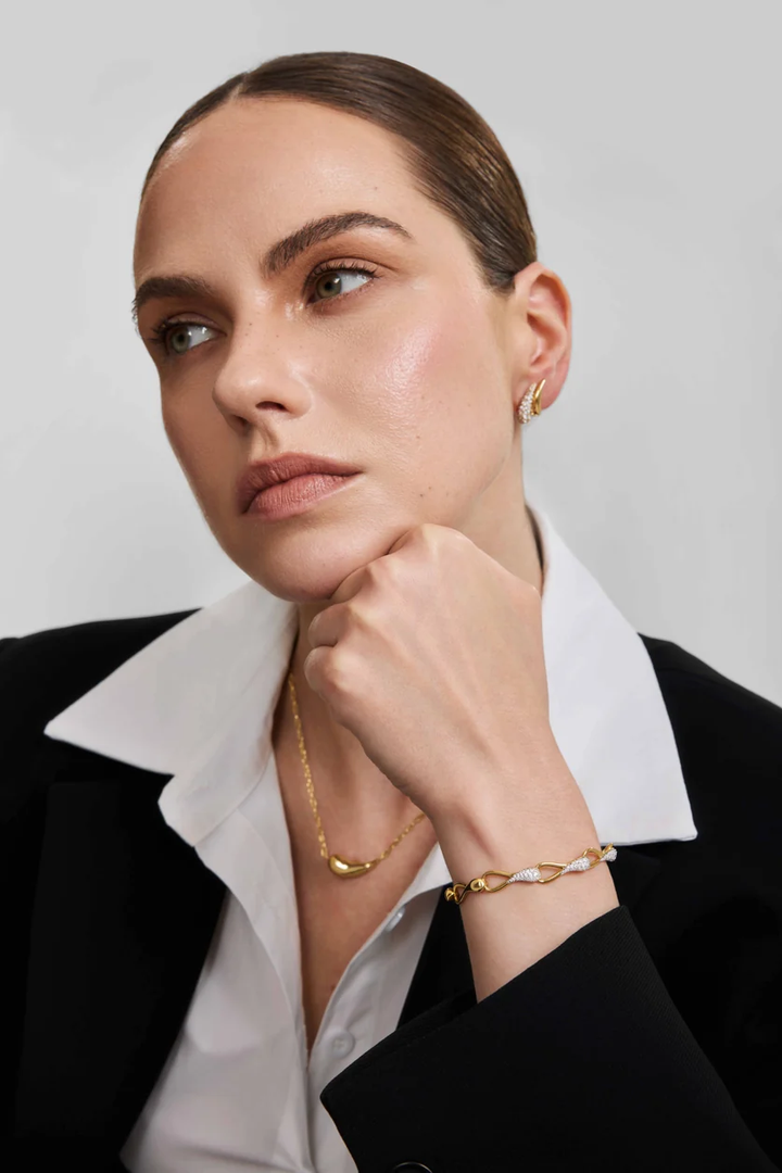 ANIA HAIE Zoom Gold Pave Sculptural Interlocked Link Bracelet B078-03G