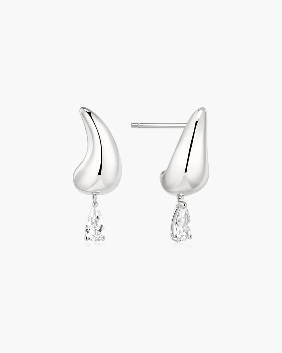 ANIA HAIE Silver Curved Teardrop Dangle Stud Earrings E078-04H