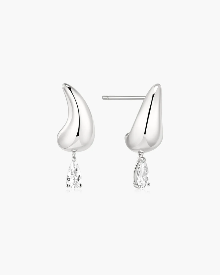 ANIA HAIE Silver Curved Teardrop Dangle Stud Earrings E078-04H