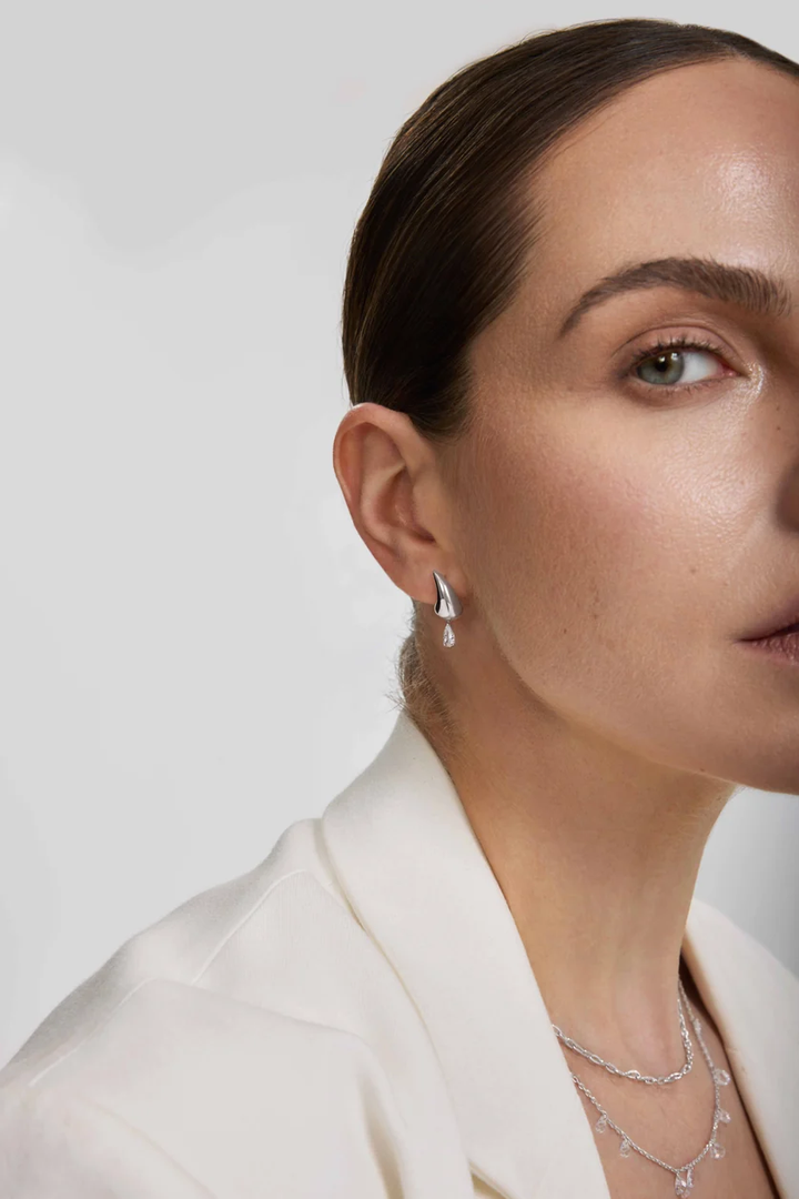 ANIA HAIE Silver Curved Teardrop Dangle Stud Earrings E078-04H