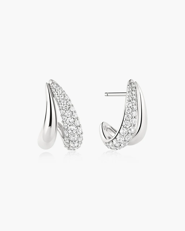 ANIA AHIE Silver Duet Stud Hoop Earrings E078-05H