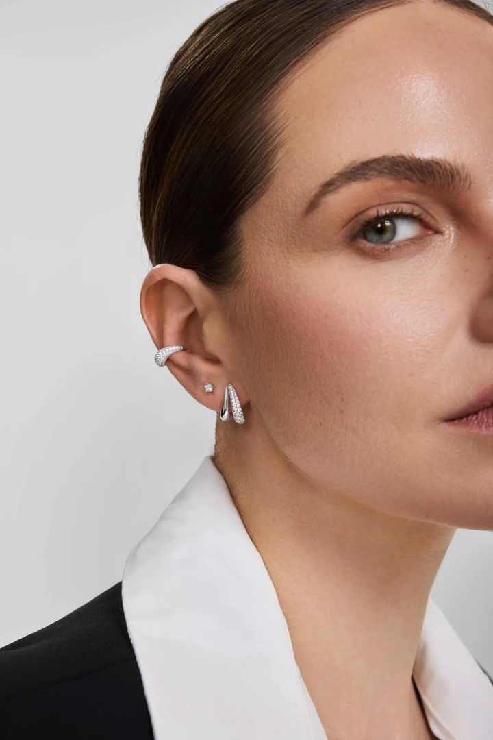 ANIA AHIE Silver Duet Stud Hoop Earrings E078-05H