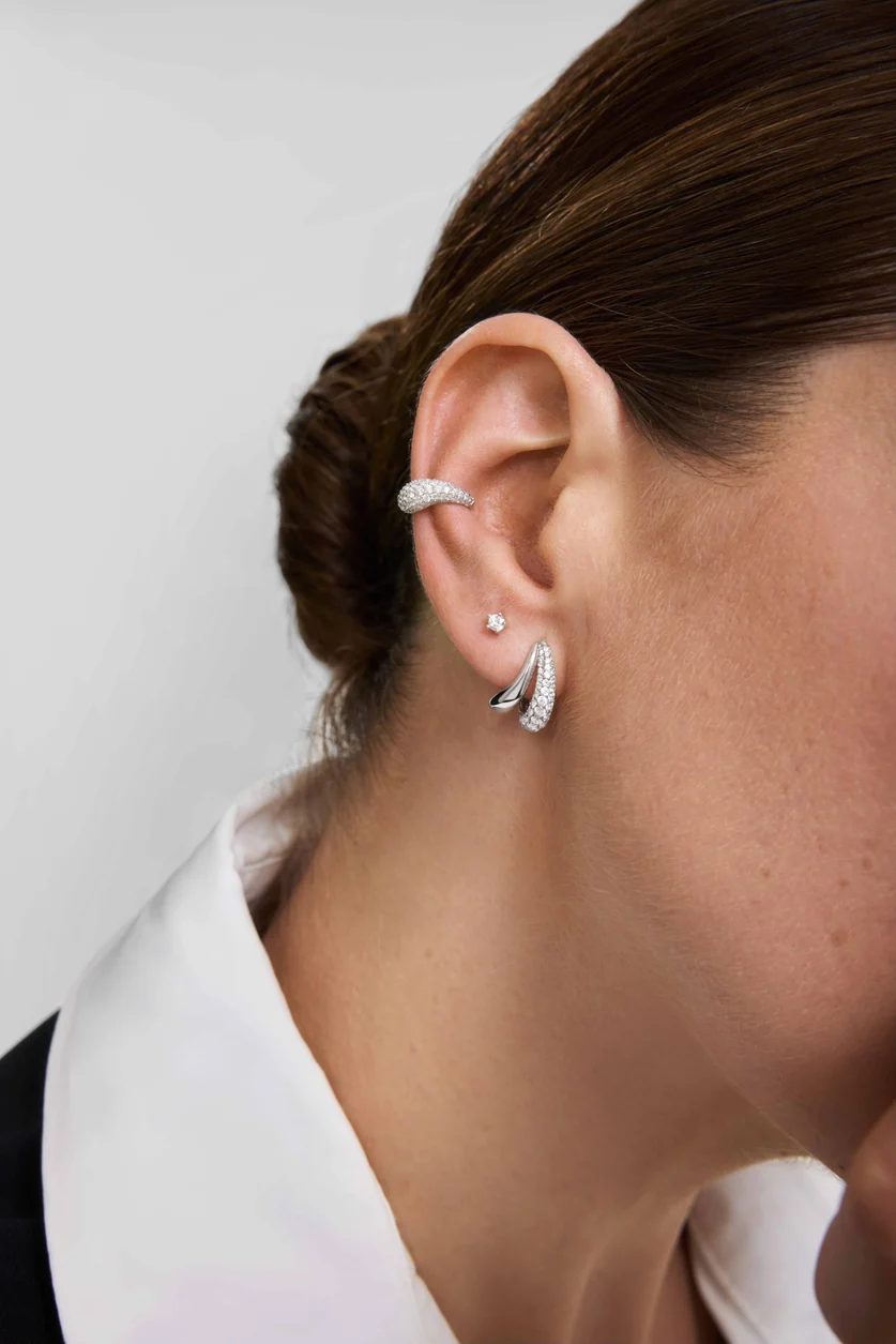 ANIA AHIE Silver Duet Stud Hoop Earrings E078-05H