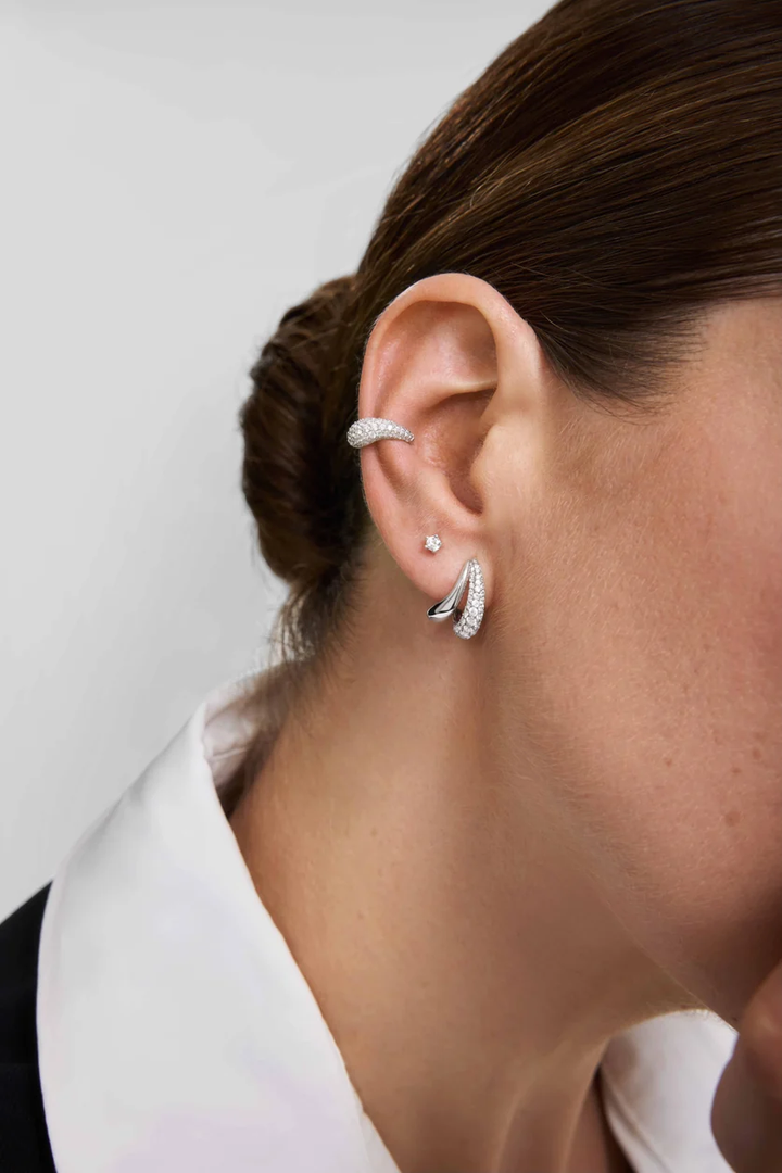 ANIA AHIE Silver Duet Stud Hoop Earrings E078-05H