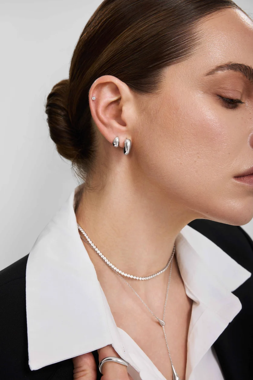 ANIA HAIE Silver Dome Stud Hoop Earrings E078-06H